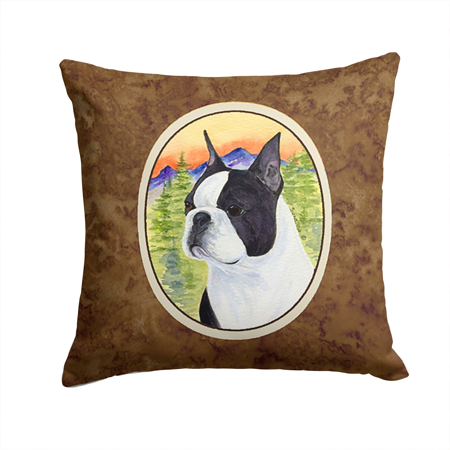 Boston Terrier Decorative Throw Pillow 14x14 Indoor Outdoor Accent Cushion, Fabric Cover with Insert for Sofa, Bed, Porch & Living Room