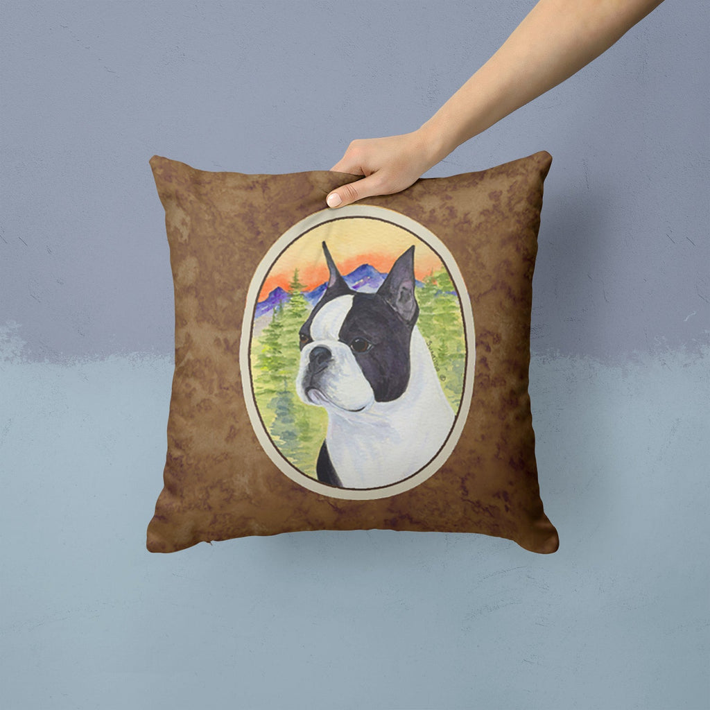 Boston Terrier Decorative Throw Pillow 14x14 Indoor Outdoor Accent Cushion, Fabric Cover with Insert for Sofa, Bed, Porch & Living Room