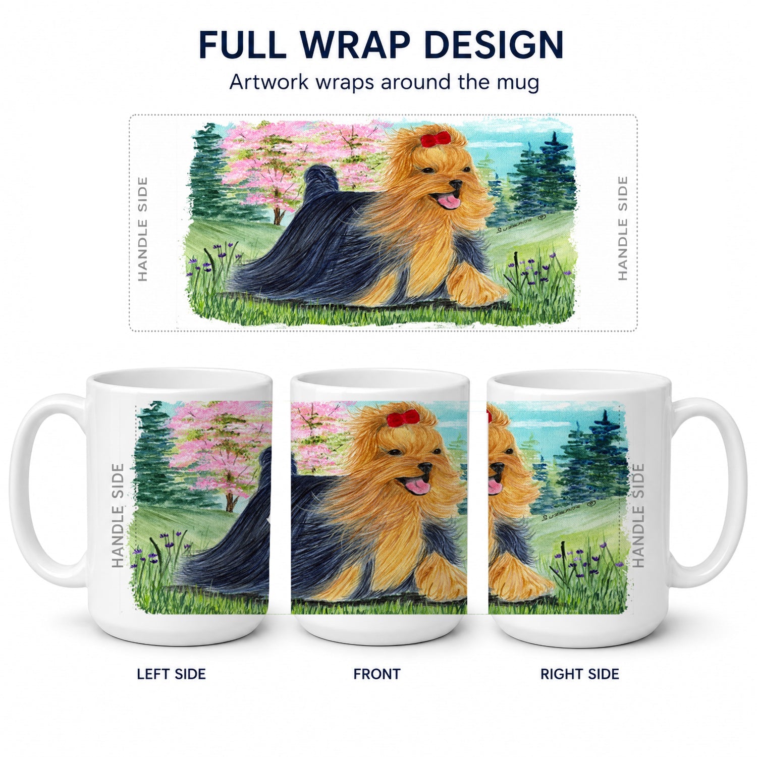 Yorkie Ceramic Coffee Mug 15 oz Decorative Large C Handle Mug Cup for Tea, Cocoa Hot Chocolate