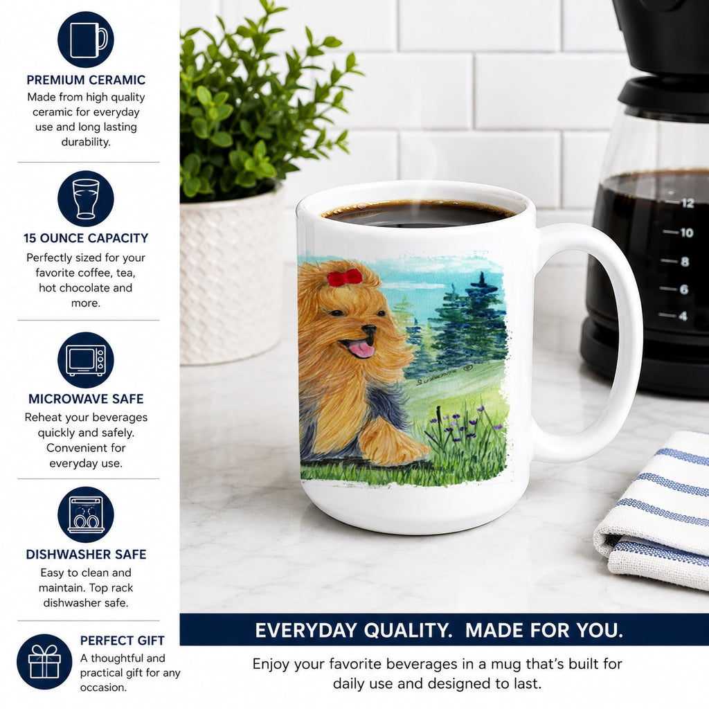 Yorkie Ceramic Coffee Mug 15 oz Decorative Large C Handle Mug Cup for Tea, Cocoa Hot Chocolate