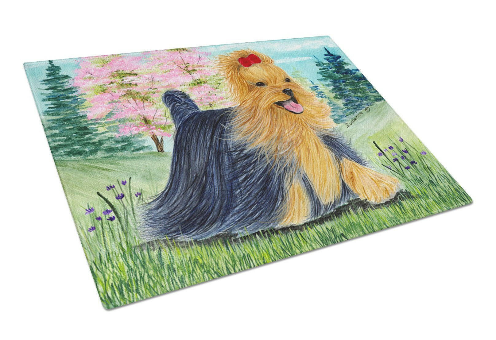 Yorkie Cutting Board Tempered Glass Kitchen Cutting Surface, Heat Resistant Chopping, Non-Slip Feet, Food Prep & Serving