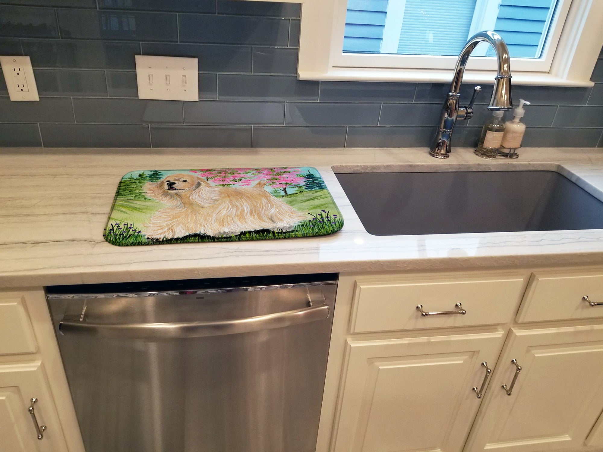 Cocker Spaniel Dish Drying Mat Absorbent Dish Drying Mat Pad for Kitchen Counter Dish Drainer Mat for Countertop, 14 x 21", Multicolor