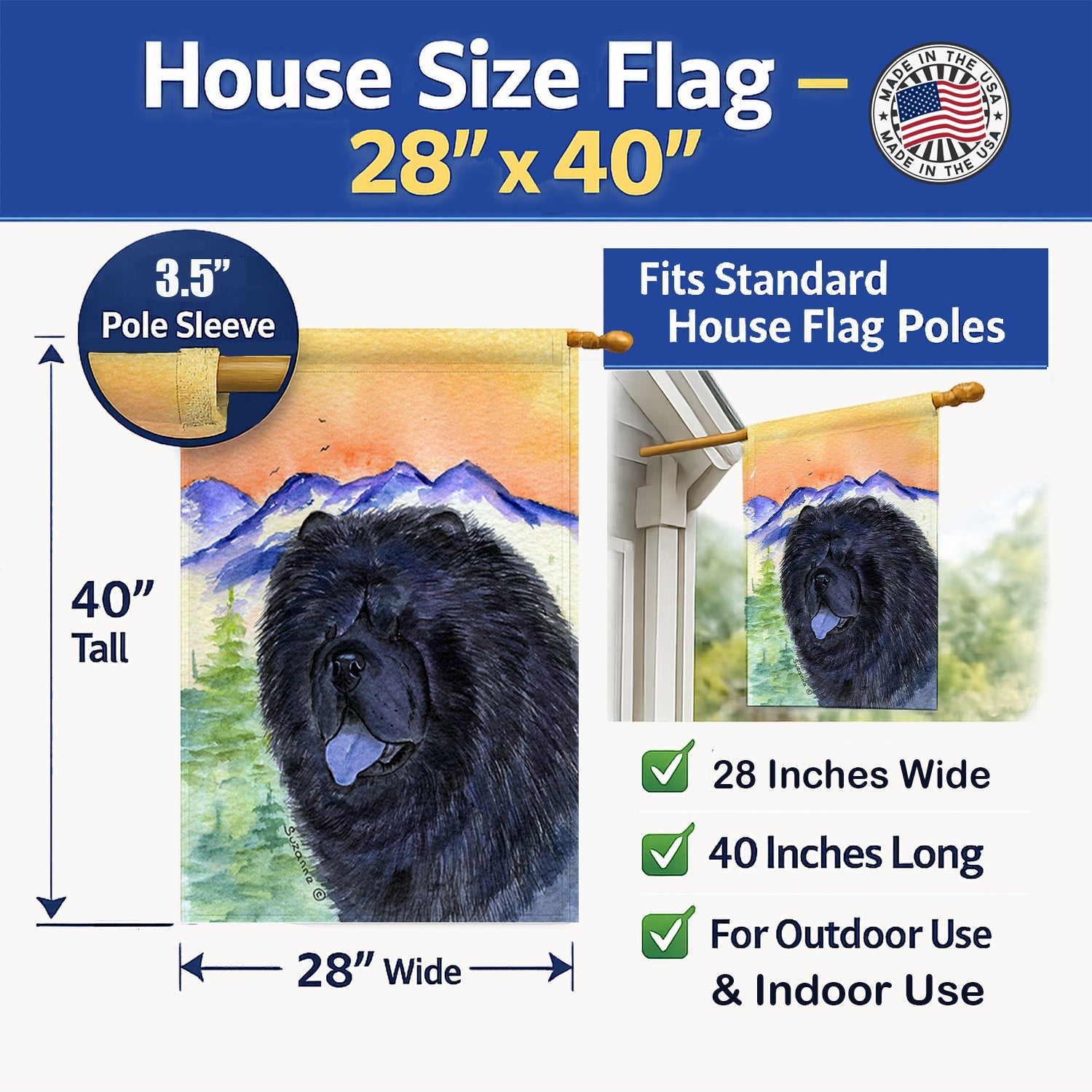 Chow Chow House Flag 28x40 Porch Sleeve Pole Decorative Outside Yard Banner Artwork Wall Hanging, Polyester