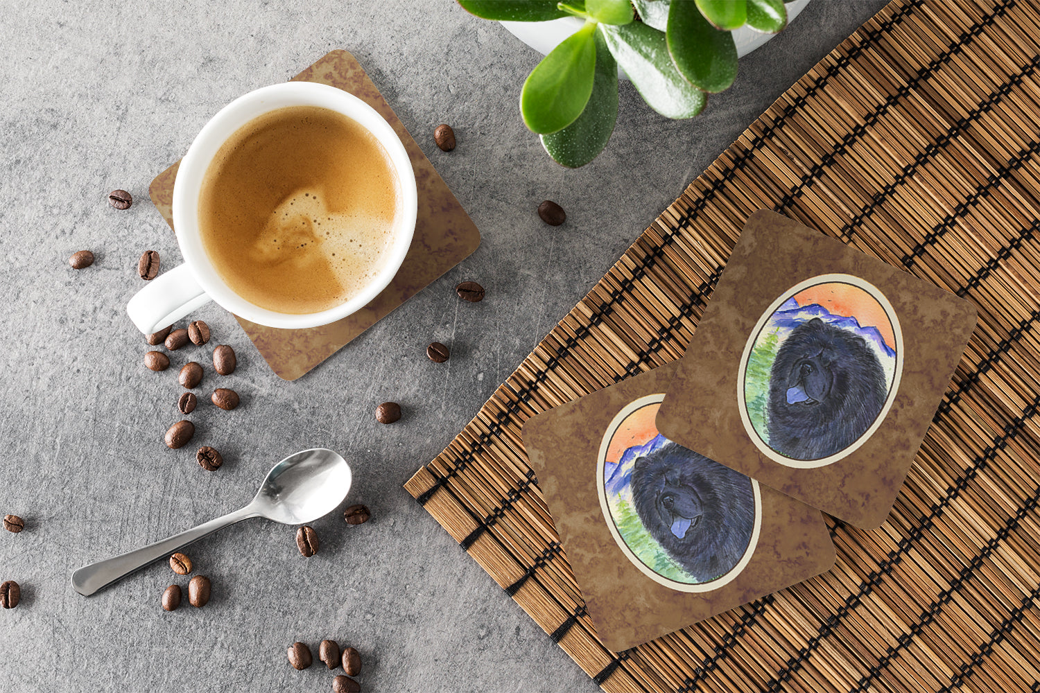 Chow Chow Foam Coasters Set of 4 Cup Coasters for Indoor Outdoor, Tabletop Protection, Anti Slip, Mouse pad Material