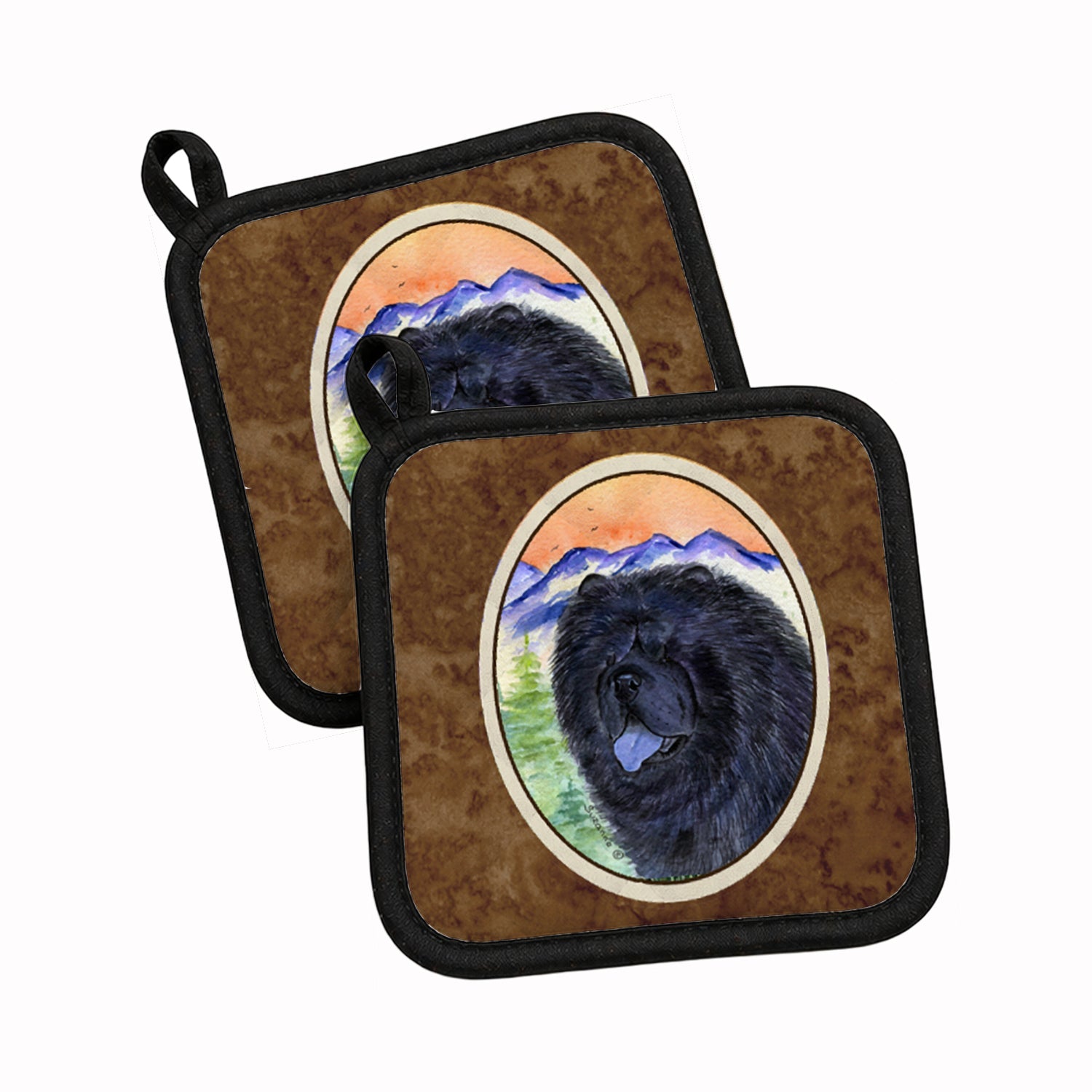 Chow Chow Pot Holder Set of 2 Heat Resistant Quilted Hot Pads 7.5 x 7.5 Inch, Insulated Kitchen Trivets for Cooking & Baking