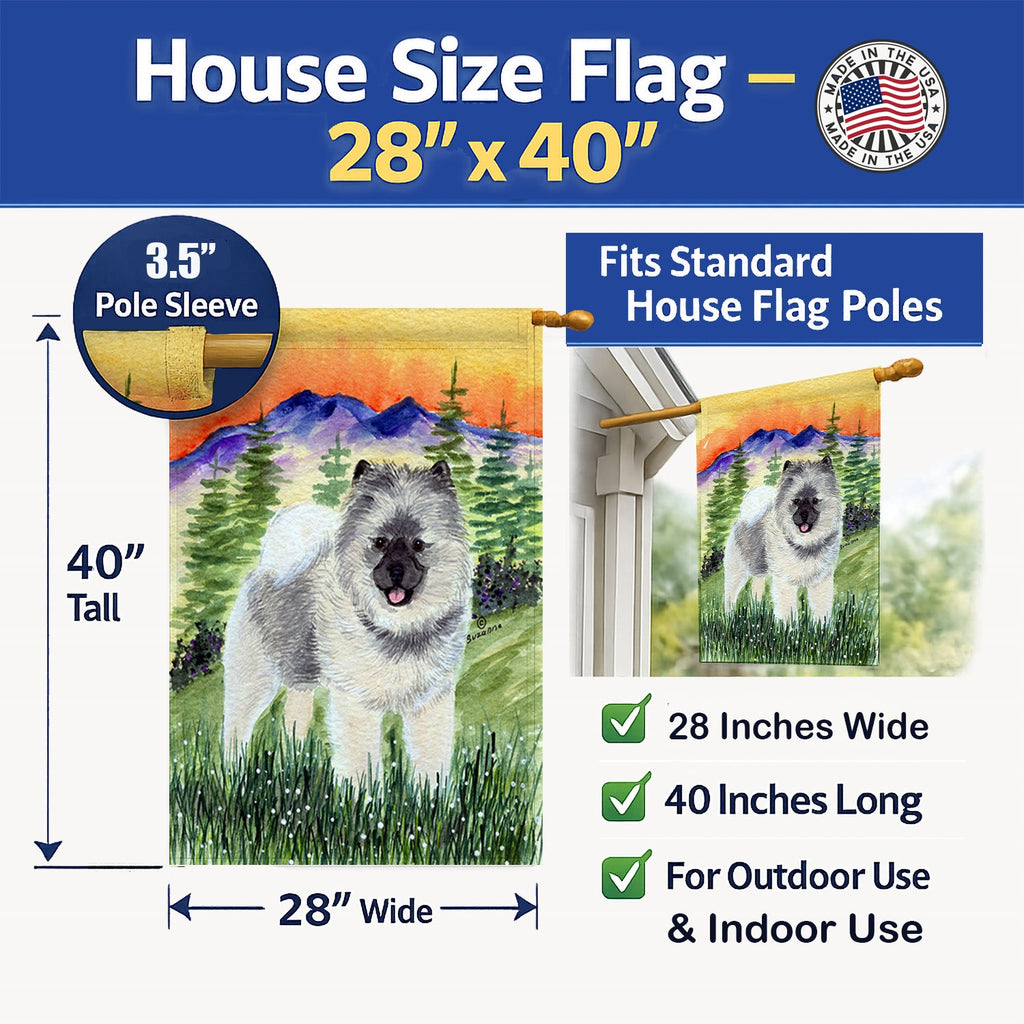 Keeshond House Flag 28x40 Porch Sleeve Pole Decorative Outside Yard Banner Artwork Wall Hanging, Polyester