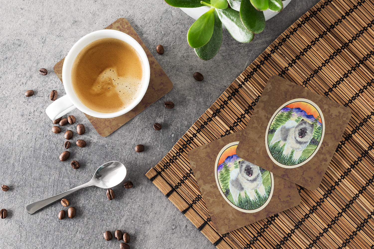 Keeshond Foam Coasters Set of 4 Cup Coasters for Indoor Outdoor, Tabletop Protection, Anti Slip, Mouse pad Material