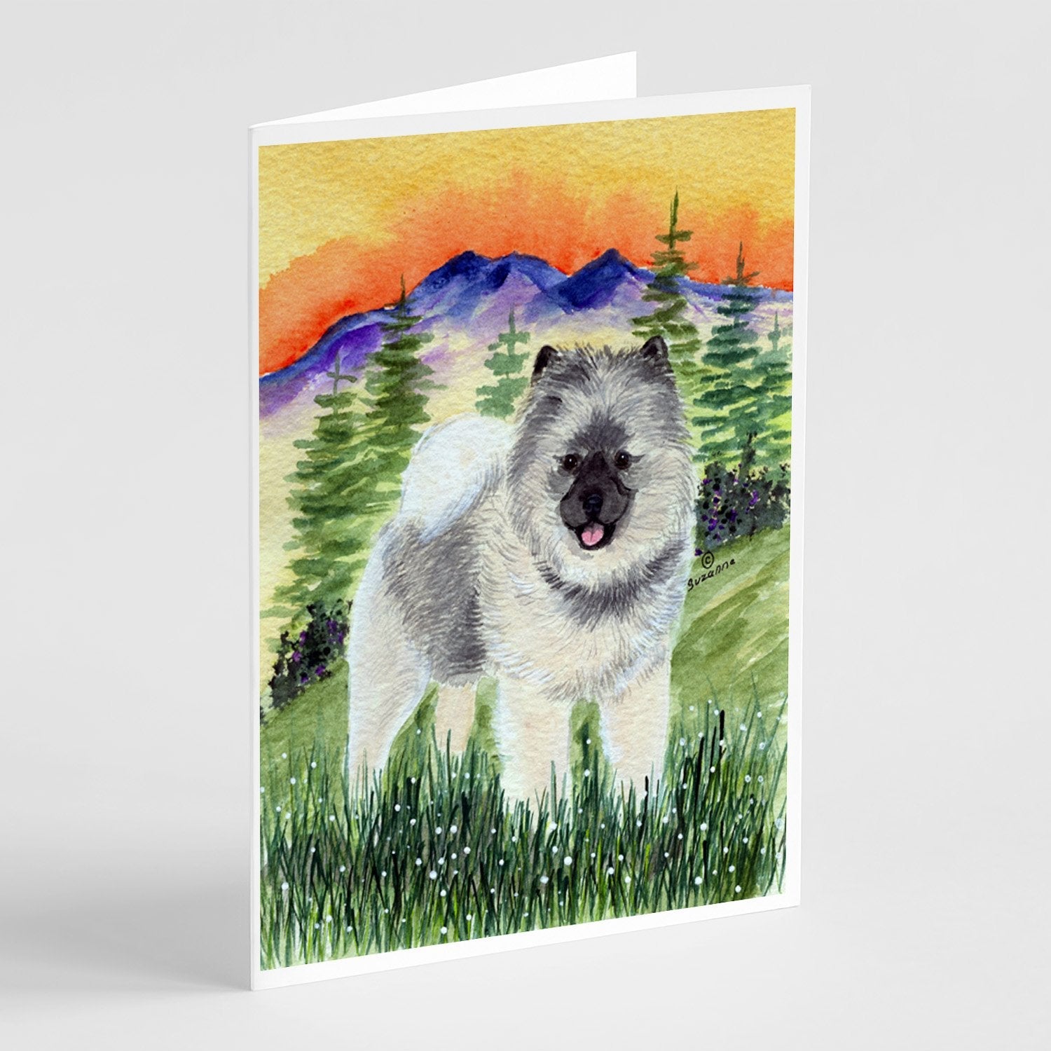 Keeshond Greeting Cards Pack of 8 Blank Cards with Envelopes Whimsical A7 Size 5x7