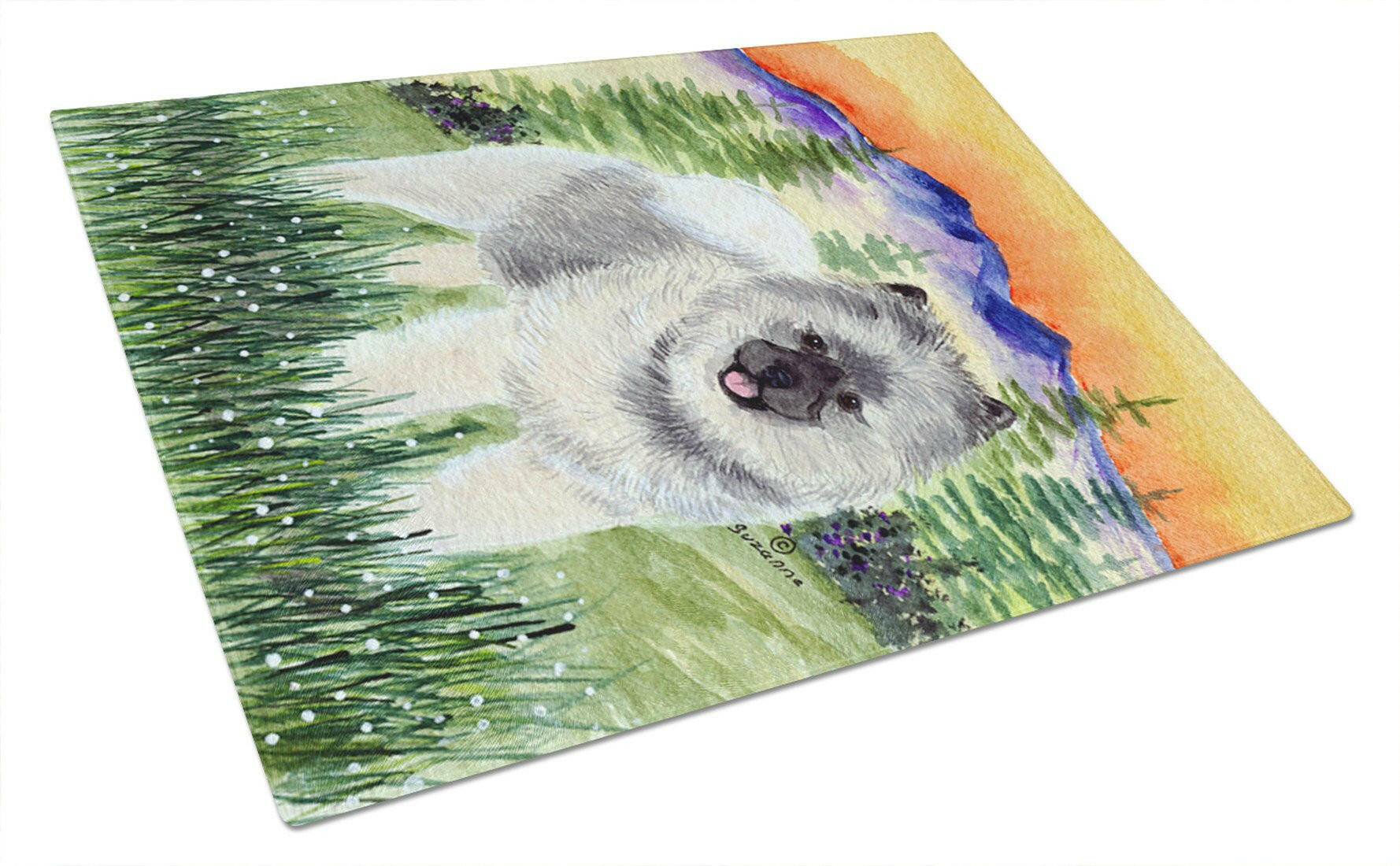 Keeshond Cutting Board Tempered Glass Kitchen Cutting Surface, Heat Resistant Chopping, Non-Slip Feet, Food Prep & Serving