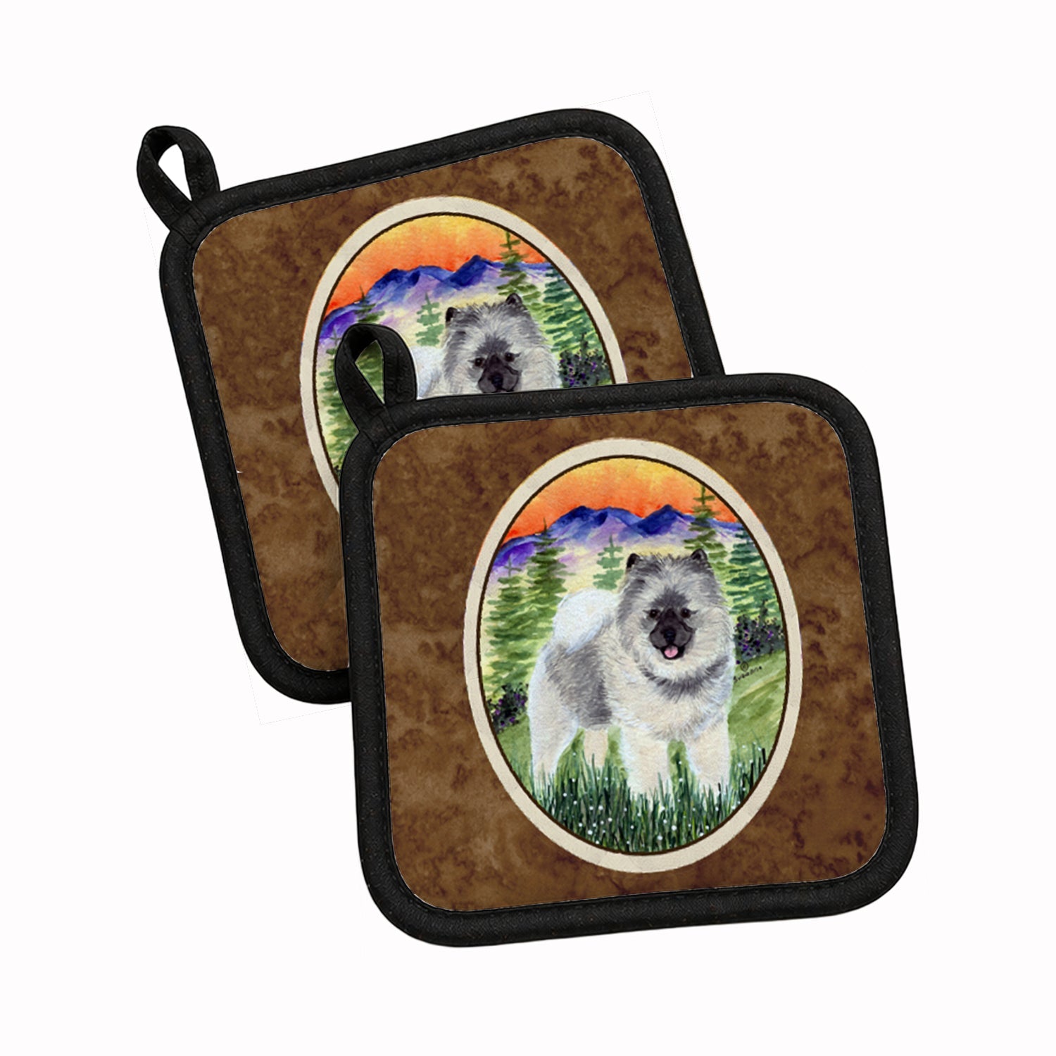 Keeshond Pot Holder Set of 2 Heat Resistant Quilted Hot Pads 7.5 x 7.5 Inch, Insulated Kitchen Trivets for Cooking & Baking