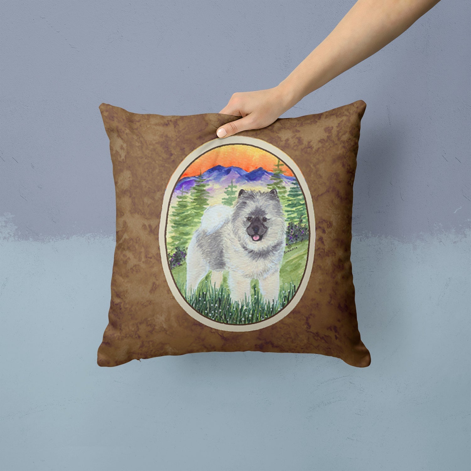 Keeshond Decorative Throw Pillow 14x14 Indoor Outdoor Accent Cushion, Fabric Cover with Insert for Sofa, Bed, Porch & Living Room