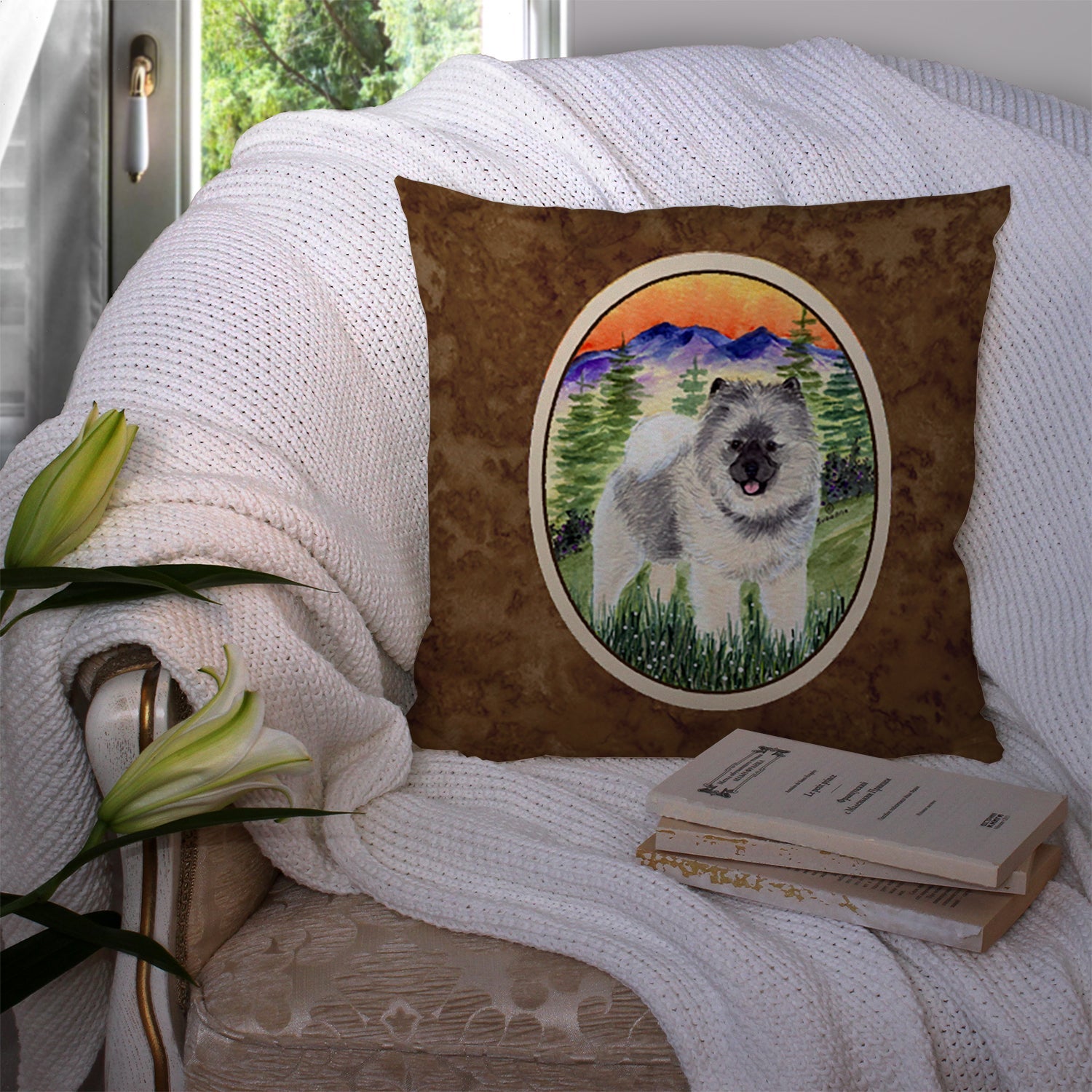 Keeshond Decorative Throw Pillow 14x14 Indoor Outdoor Accent Cushion, Fabric Cover with Insert for Sofa, Bed, Porch & Living Room