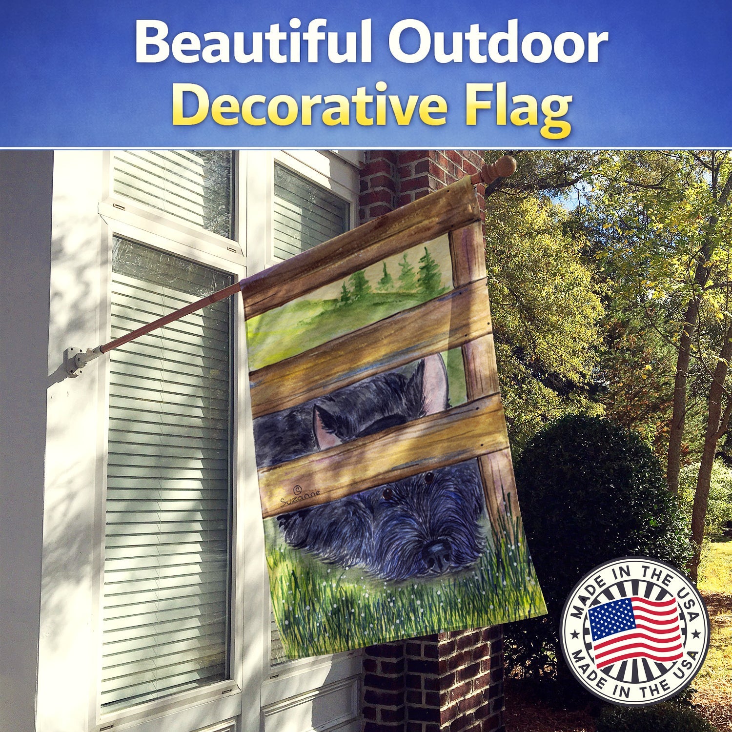 Scottish Terrier House Flag 28x40 Porch Sleeve Pole Decorative Outside Yard Banner Artwork Wall Hanging, Polyester