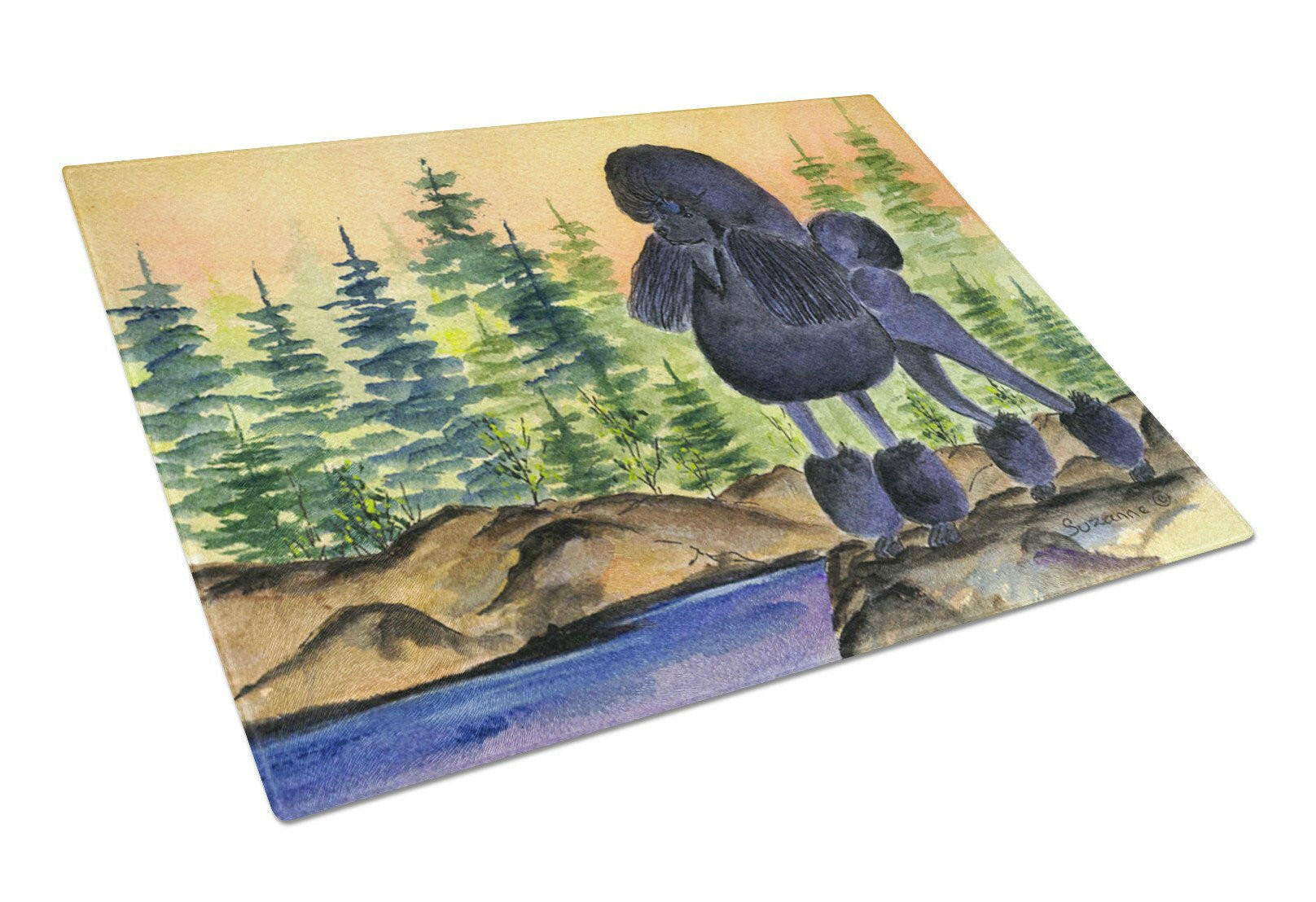 Poodle Cutting Board Tempered Glass Kitchen Cutting Surface, Heat Resistant Chopping, Non-Slip Feet, Food Prep & Serving