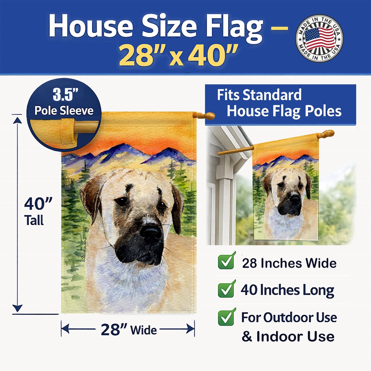 Anatolian Shepherd House Flag 28x40 Porch Sleeve Pole Decorative Outside Yard Banner Artwork Wall Hanging, Polyester