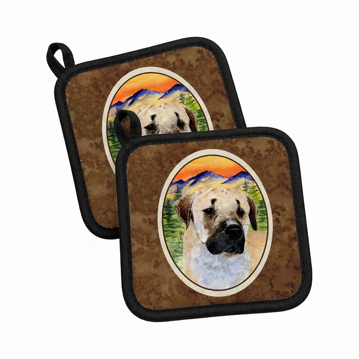 Anatolian Shepherd Pot Holder Set of 2 Heat Resistant Quilted Hot Pads 7.5 x 7.5 Inch, Insulated Kitchen Trivets for Cooking & Baking