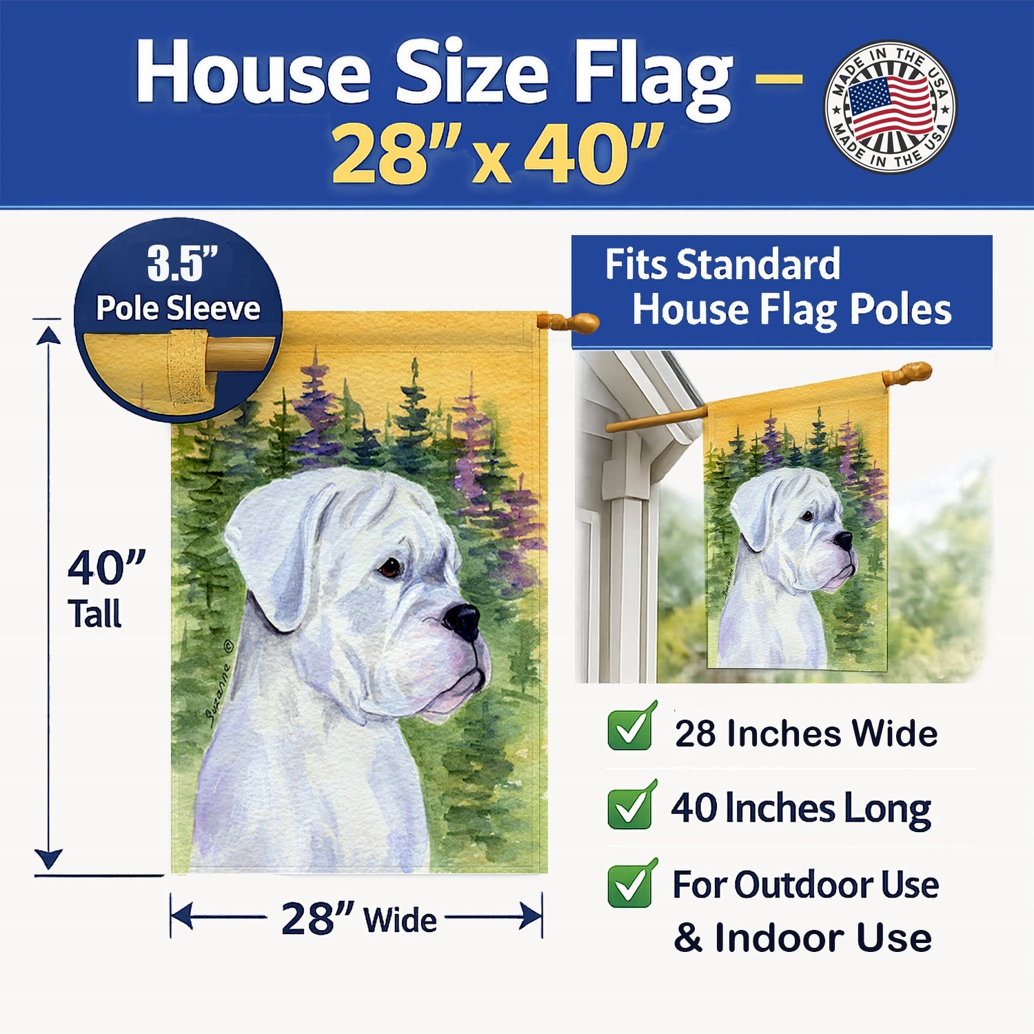 Boxer House Flag 28x40 Porch Sleeve Pole Decorative Outside Yard Banner Artwork Wall Hanging, Polyester