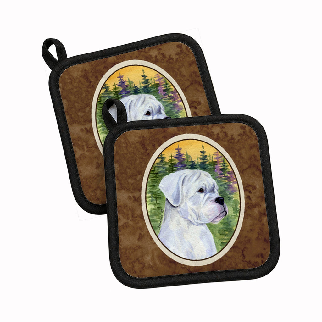 Boxer Pot Holder Set of 2 Heat Resistant Quilted Hot Pads 7.5 x 7.5 Inch, Insulated Kitchen Trivets for Cooking & Baking