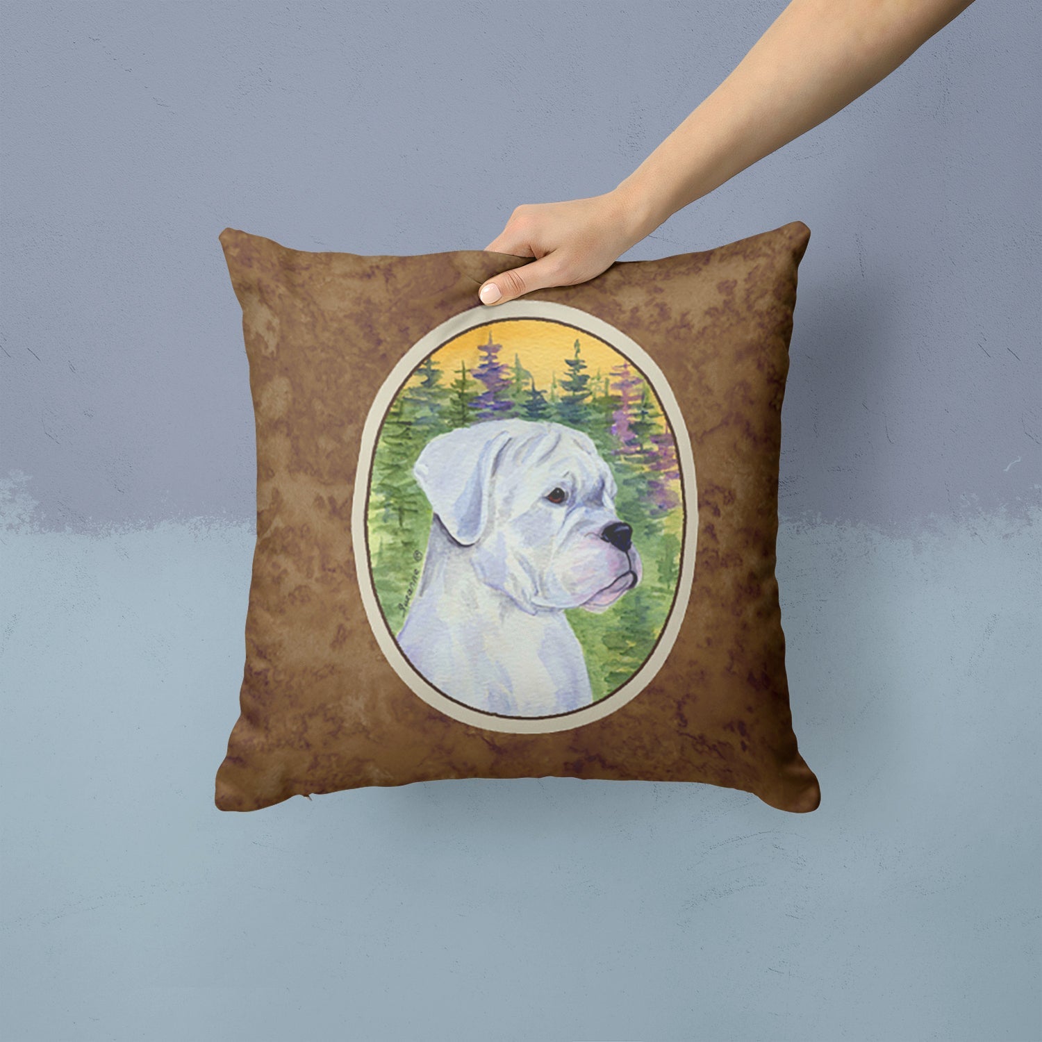 Boxer Decorative Throw Pillow 14x14 Indoor Outdoor Accent Cushion, Fabric Cover with Insert for Sofa, Bed, Porch & Living Room
