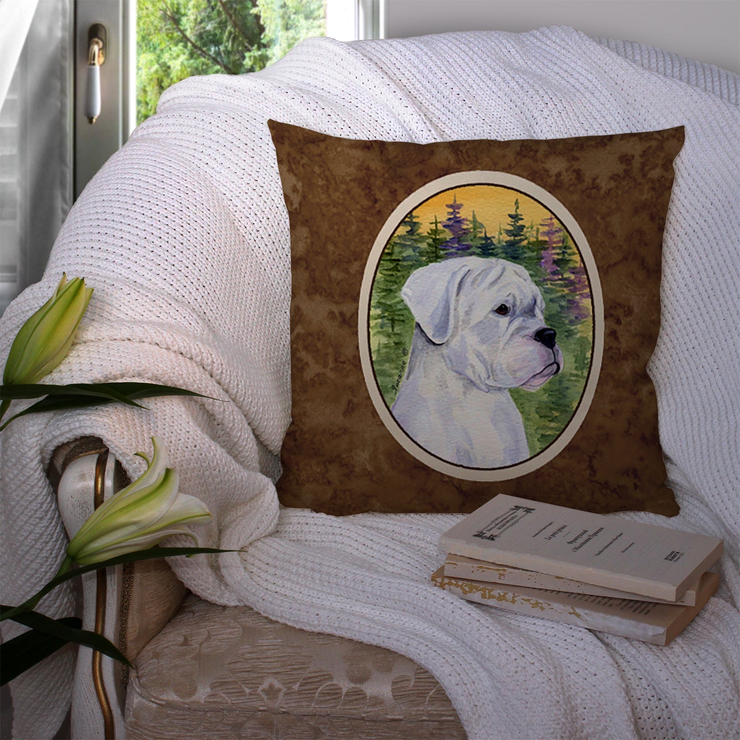 Boxer Decorative Throw Pillow 14x14 Indoor Outdoor Accent Cushion, Fabric Cover with Insert for Sofa, Bed, Porch & Living Room