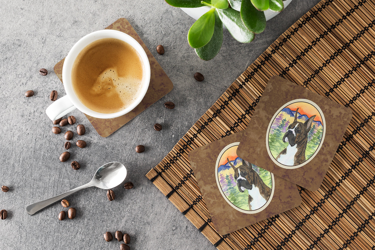 Boxer Foam Coasters Set of 4 Cup Coasters for Indoor Outdoor, Tabletop Protection, Anti Slip, Mouse pad Material