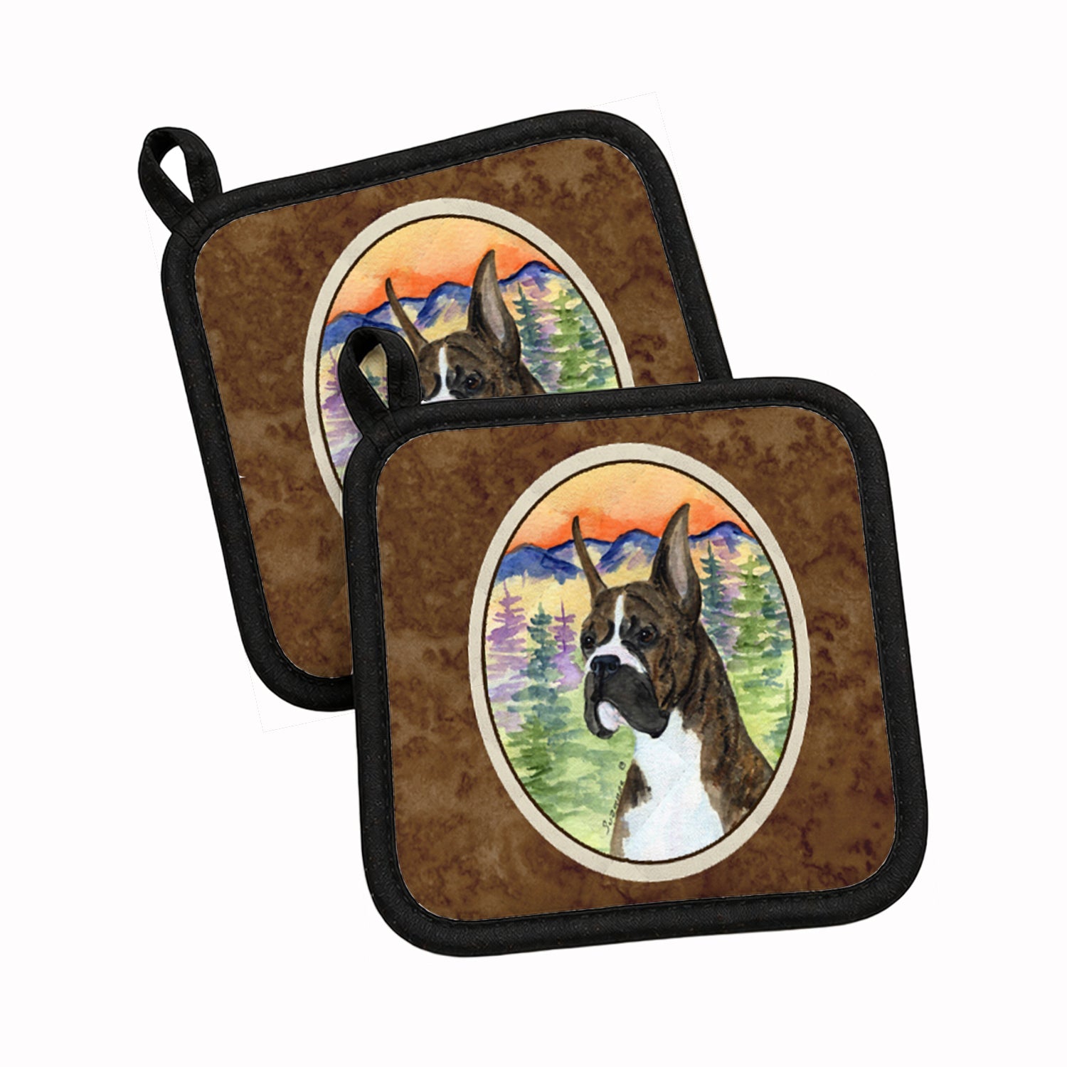 Boxer Pot Holder Set of 2 Heat Resistant Quilted Hot Pads 7.5 x 7.5 Inch, Insulated Kitchen Trivets for Cooking & Baking