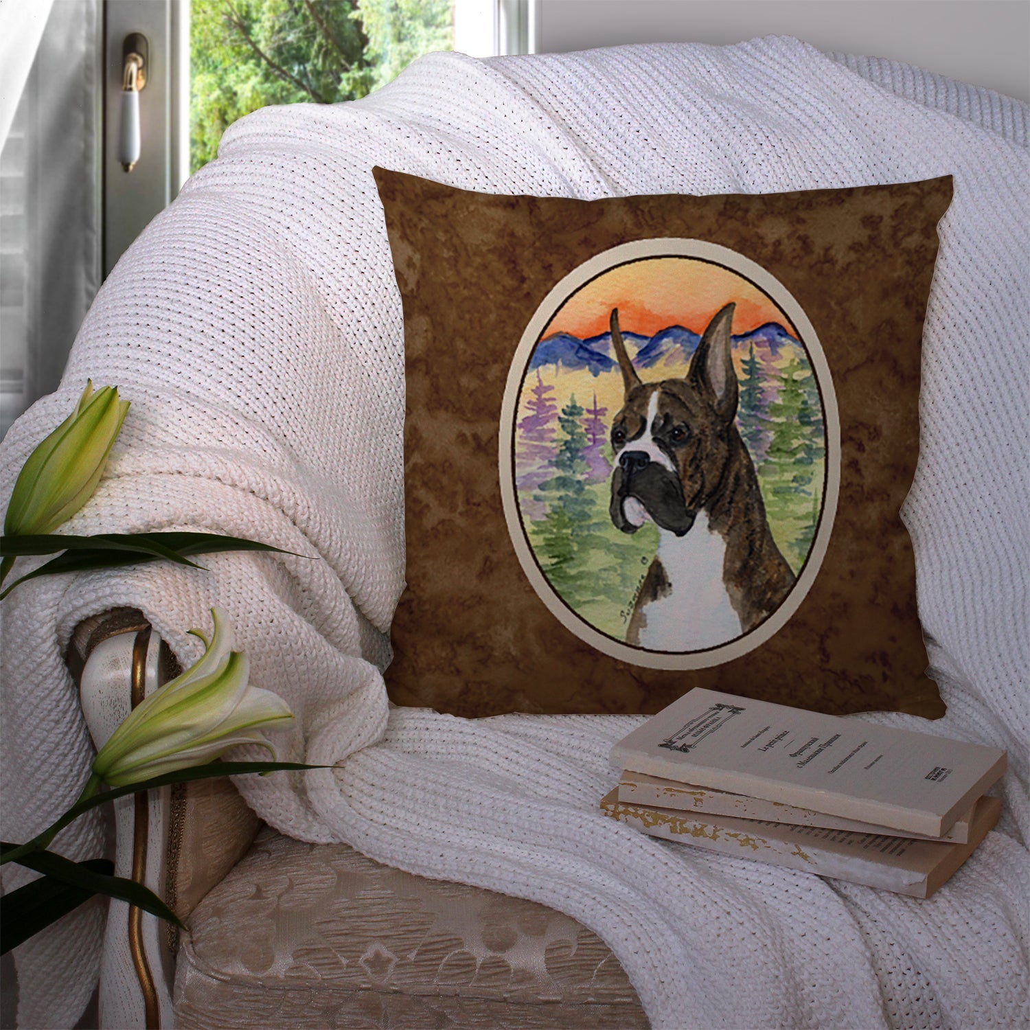 Boxer Decorative Throw Pillow 14x14 Indoor Outdoor Accent Cushion, Fabric Cover with Insert for Sofa, Bed, Porch & Living Room