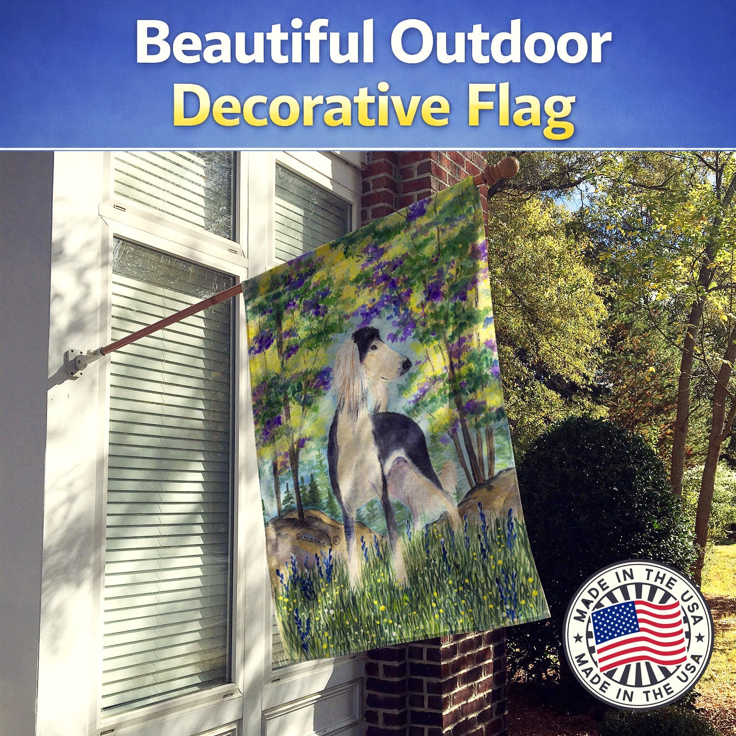 Saluki House Flag 28x40 Porch Sleeve Pole Decorative Outside Yard Banner Artwork Wall Hanging, Polyester