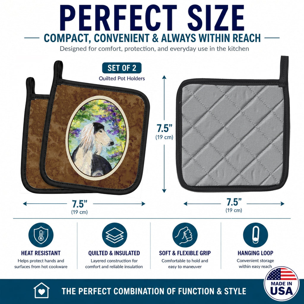 Saluki Pot Holder Set of 2 Heat Resistant Quilted Hot Pads 7.5 x 7.5 Inch, Insulated Kitchen Trivets for Cooking & Baking