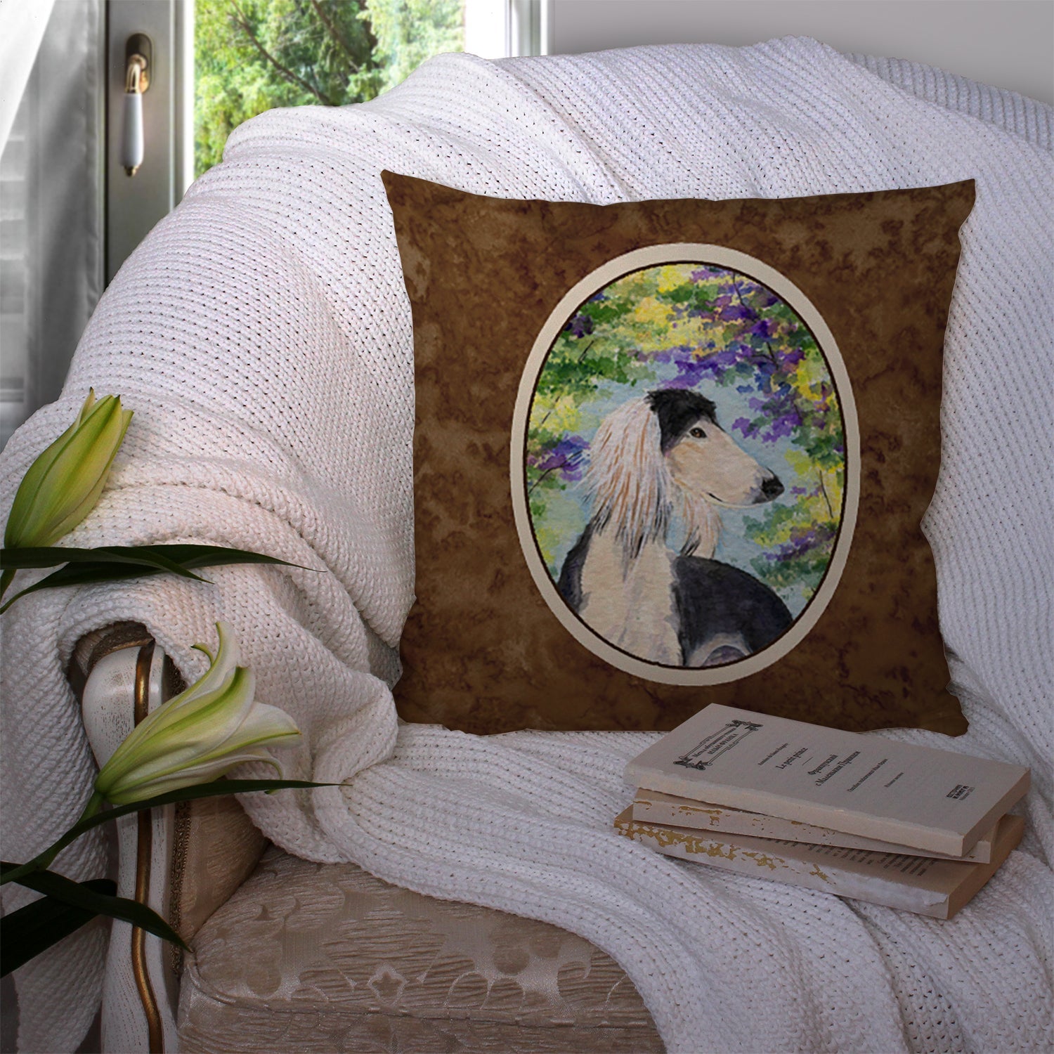 Saluki Decorative Throw Pillow 14x14 Indoor Outdoor Accent Cushion, Fabric Cover with Insert for Sofa, Bed, Porch & Living Room