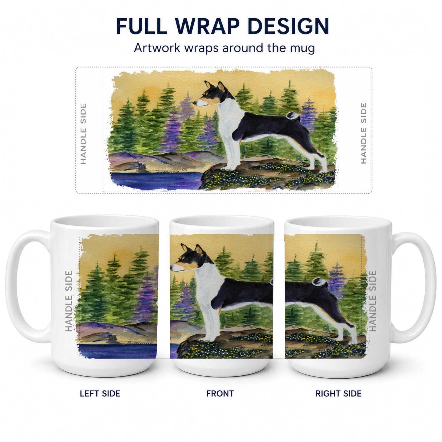 Basenji Ceramic Coffee Mug 15 oz Decorative Large C Handle Mug Cup for Tea, Cocoa Hot Chocolate