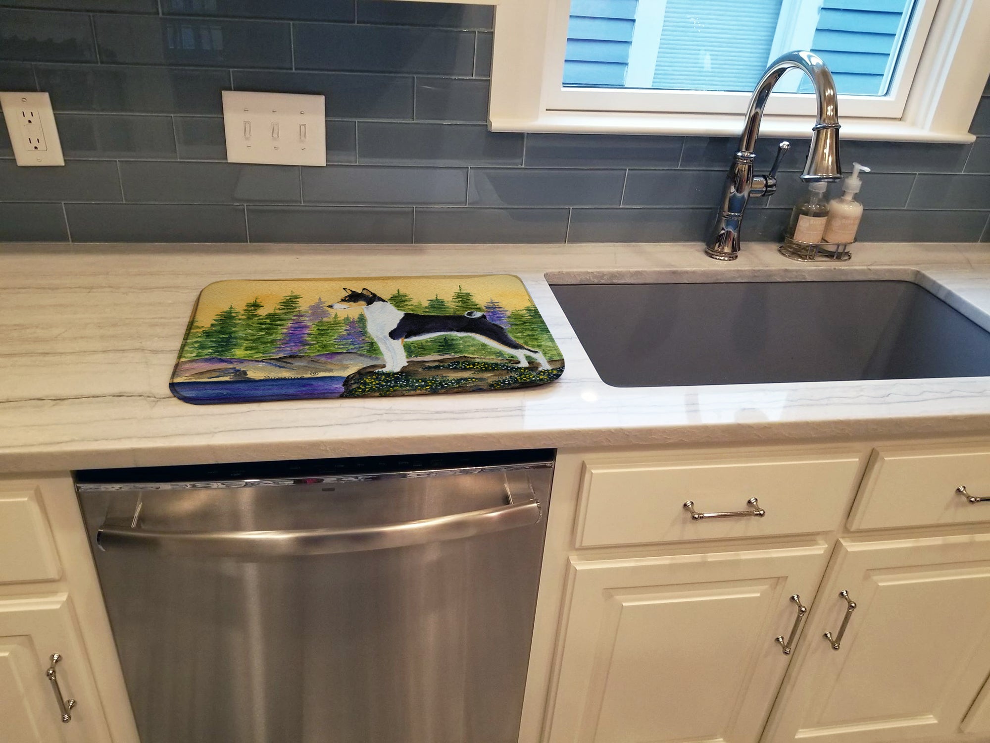 Basenji Dish Drying Mat Absorbent Dish Drying Mat Pad for Kitchen Counter Dish Drainer Mat for Countertop, 14 x 21", Multicolor