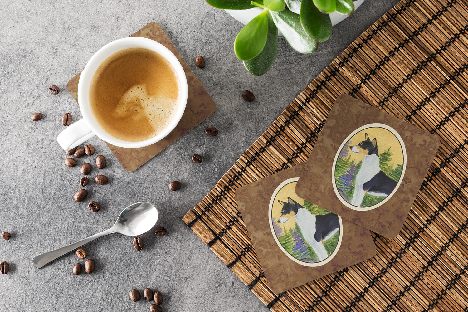 Basenji Foam Coasters Set of 4 Cup Coasters for Indoor Outdoor, Tabletop Protection, Anti Slip, Mouse pad Material