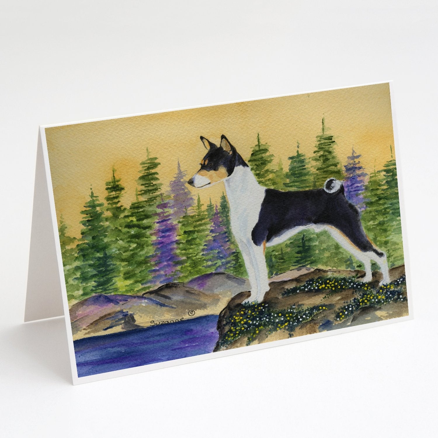 Basenji Greeting Cards Pack of 8 Blank Cards with Envelopes Whimsical A7 Size 5x7