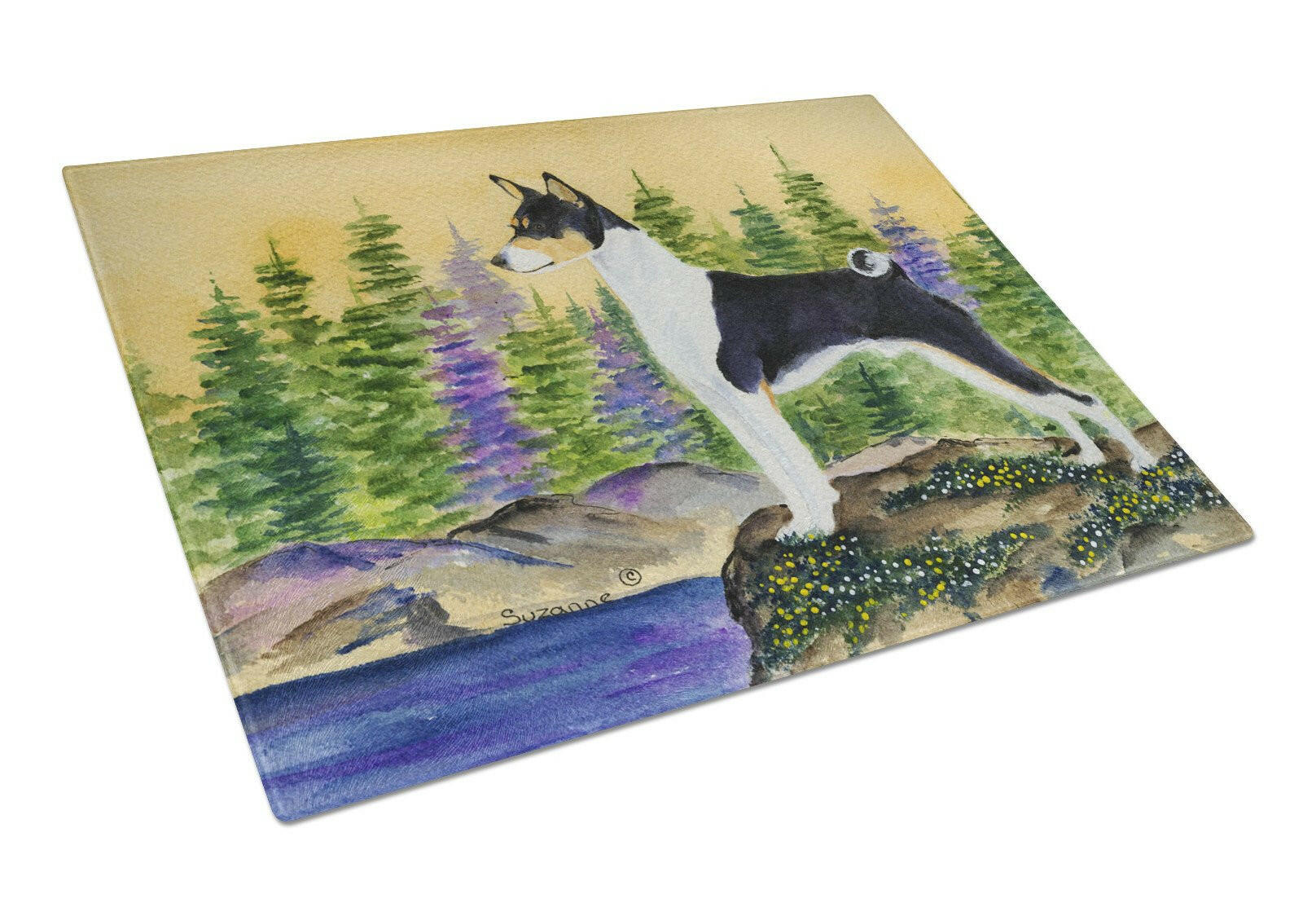 Basenji Cutting Board Tempered Glass Kitchen Cutting Surface, Heat Resistant Chopping, Non-Slip Feet, Food Prep & Serving