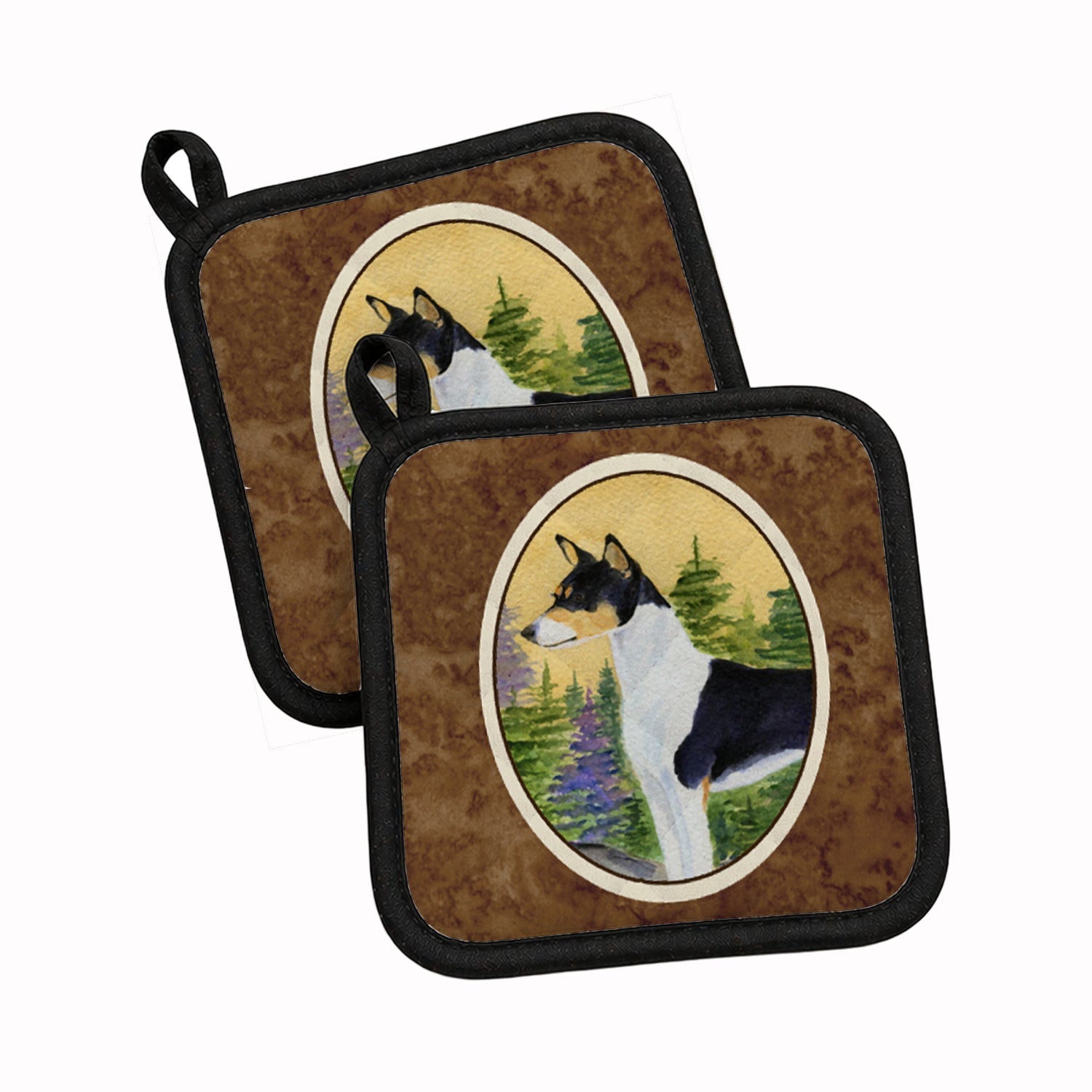 Basenji Pot Holder Set of 2 Heat Resistant Quilted Hot Pads 7.5 x 7.5 Inch, Insulated Kitchen Trivets for Cooking & Baking