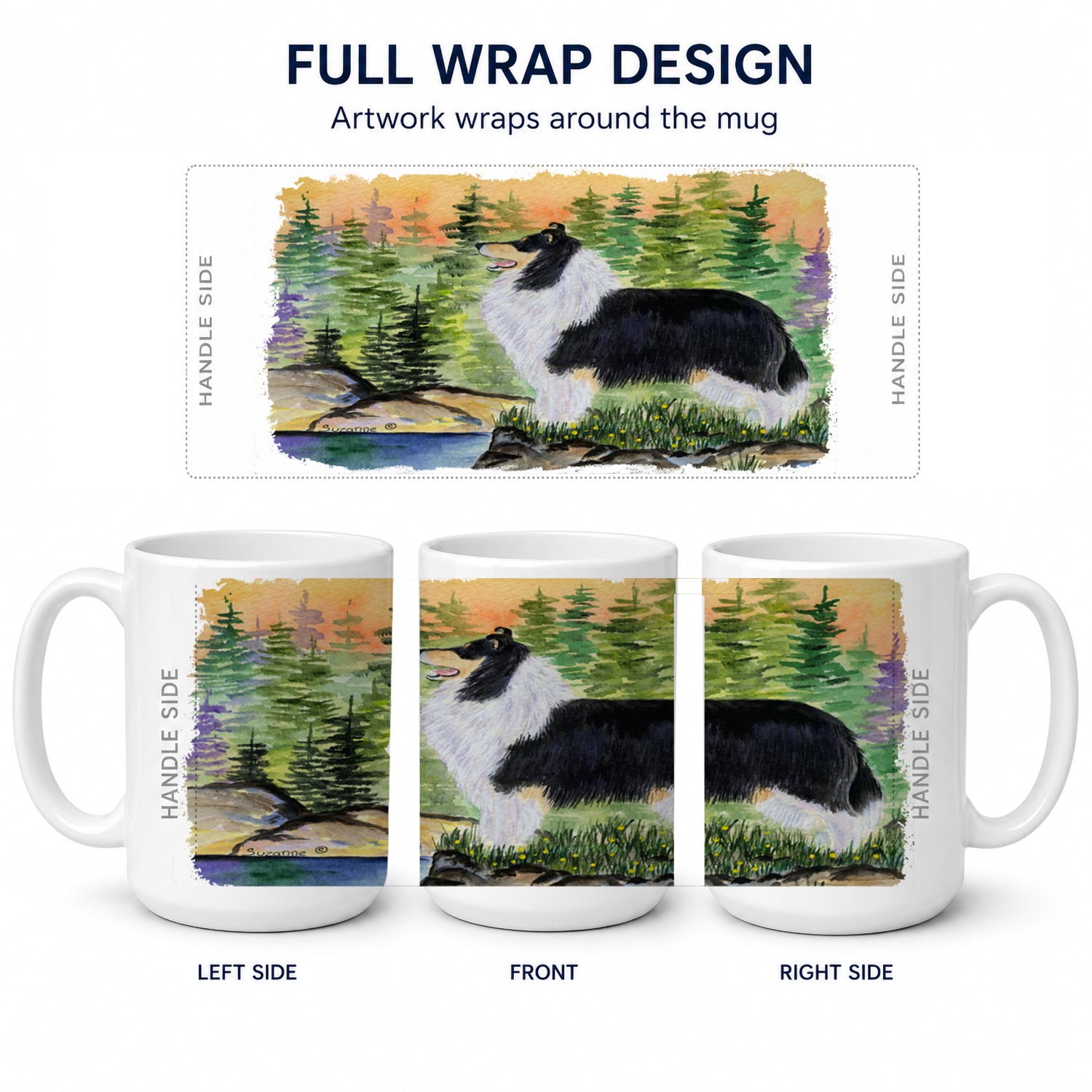 Collie Ceramic Coffee Mug 15 oz Decorative Large C Handle Mug Cup for Tea, Cocoa Hot Chocolate