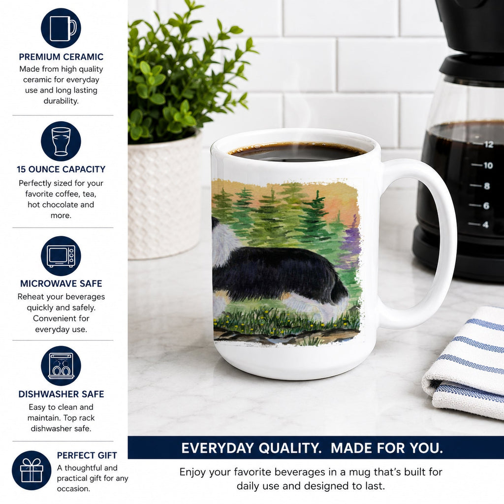 Collie Ceramic Coffee Mug 15 oz Decorative Large C Handle Mug Cup for Tea, Cocoa Hot Chocolate