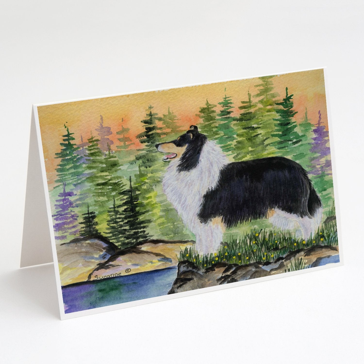 Collie Greeting Cards Pack of 8 Blank Cards with Envelopes Whimsical A7 Size 5x7