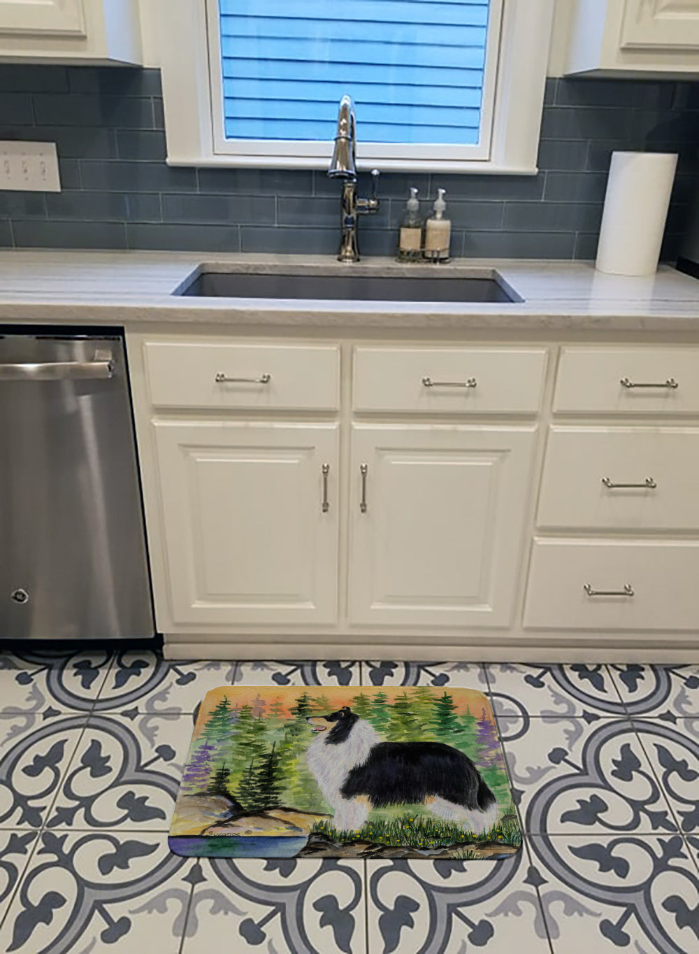 Collie Memory Foam Kitchen Mat Machine Washable Anti-Fatigue Cushion Comfort Bath or Kitchen Rug