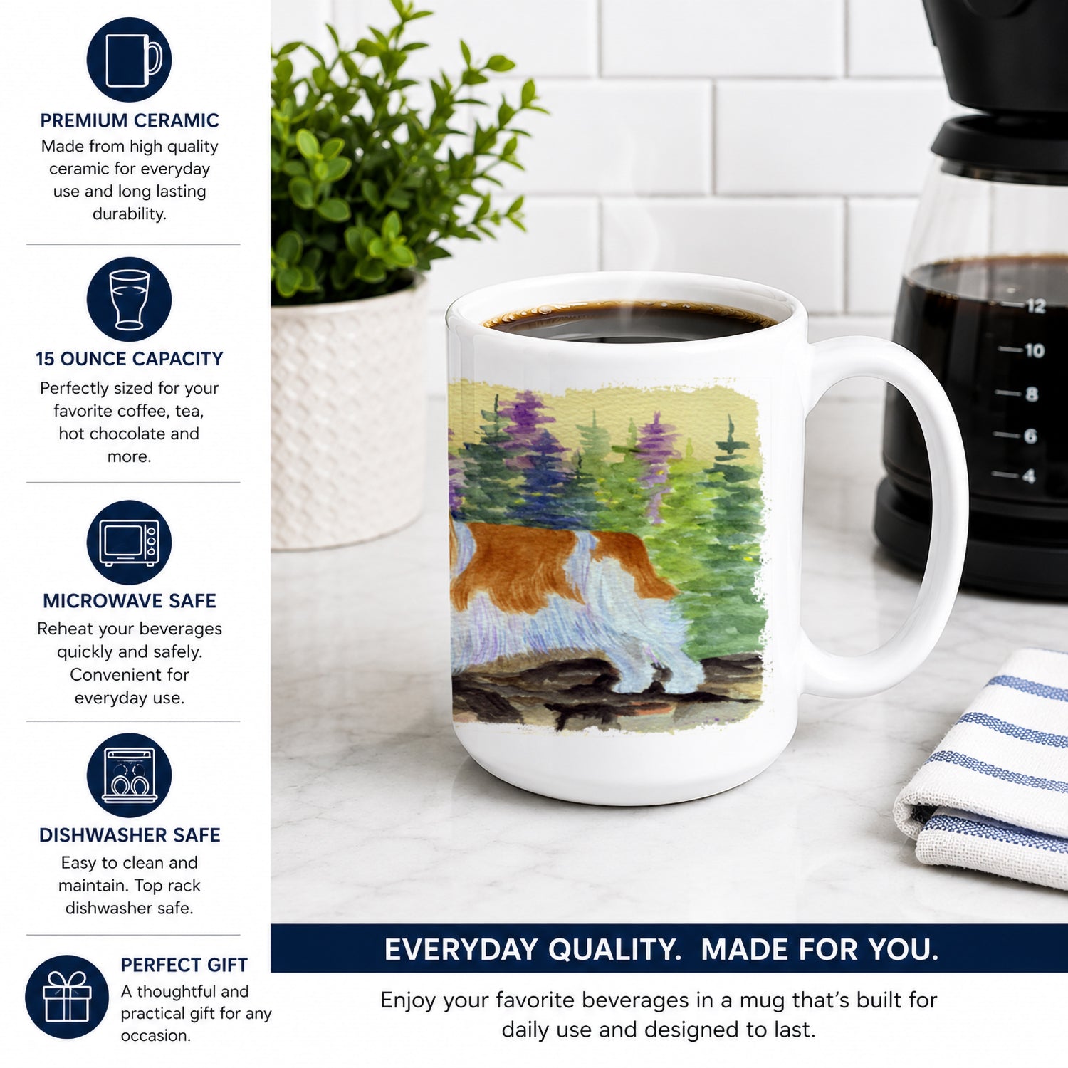English Toy Spaniel Ceramic Coffee Mug 15 oz Decorative Large C Handle Mug Cup for Tea, Cocoa Hot Chocolate