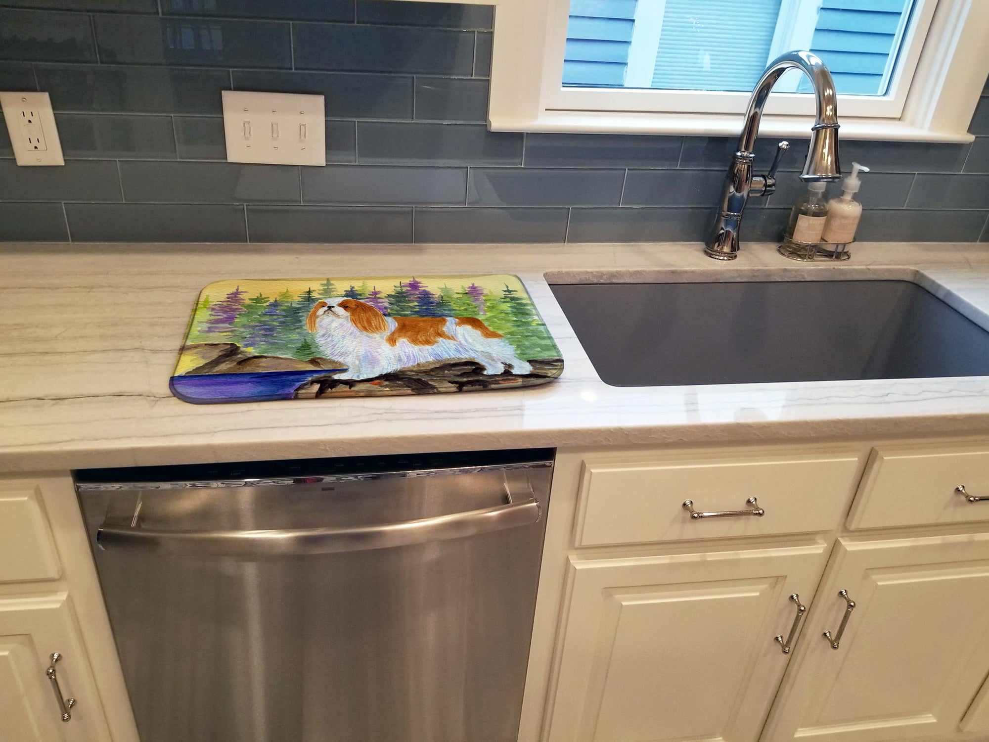 English Toy Spaniel Dish Drying Mat Absorbent Dish Drying Mat Pad for Kitchen Counter Dish Drainer Mat for Countertop, 14 x 21", Multicolor