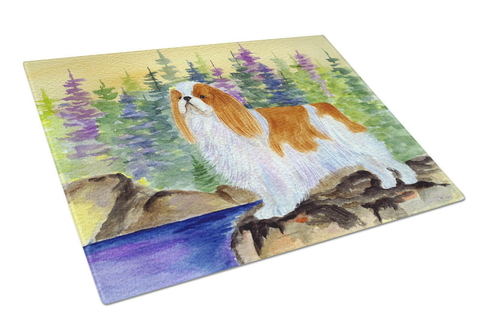 English Toy Spaniel Cutting Board Tempered Glass Kitchen Cutting Surface, Heat Resistant Chopping, Non-Slip Feet, Food Prep & Serving