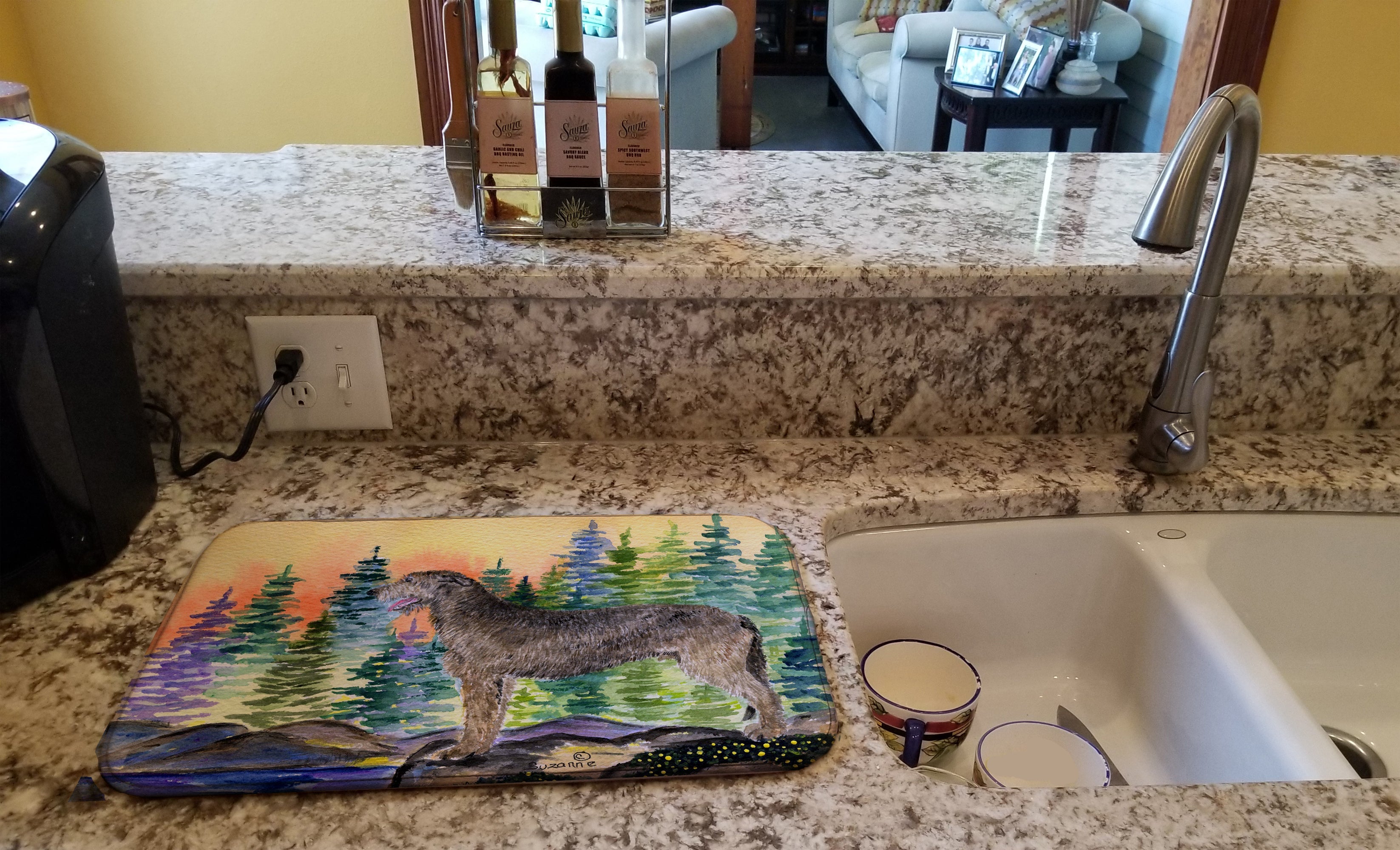 Irish Wolfhound Dish Drying Mat Absorbent Dish Drying Mat Pad for Kitchen Counter Dish Drainer Mat for Countertop, 14 x 21", Multicolor