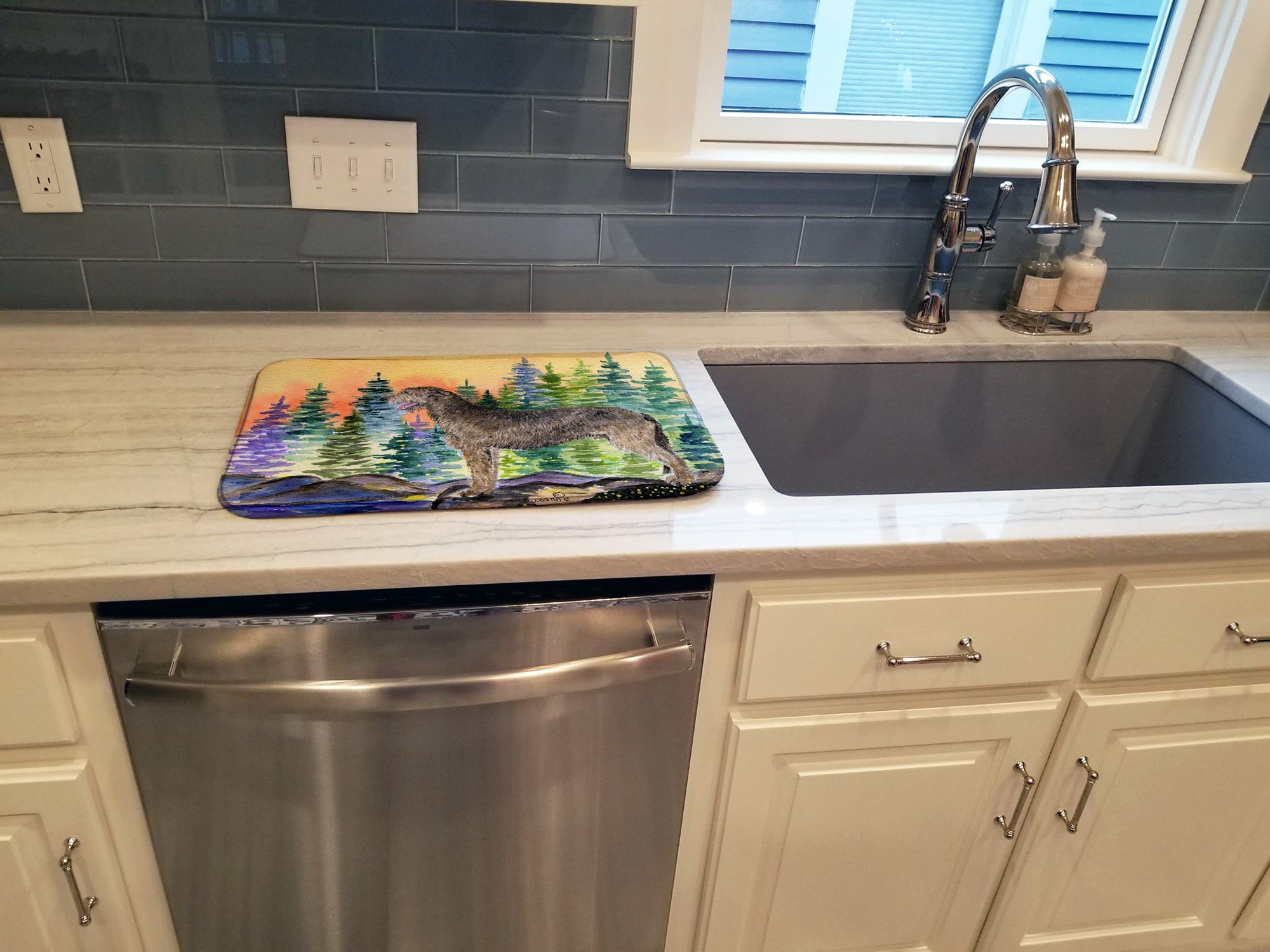 Irish Wolfhound Dish Drying Mat Absorbent Dish Drying Mat Pad for Kitchen Counter Dish Drainer Mat for Countertop, 14 x 21", Multicolor