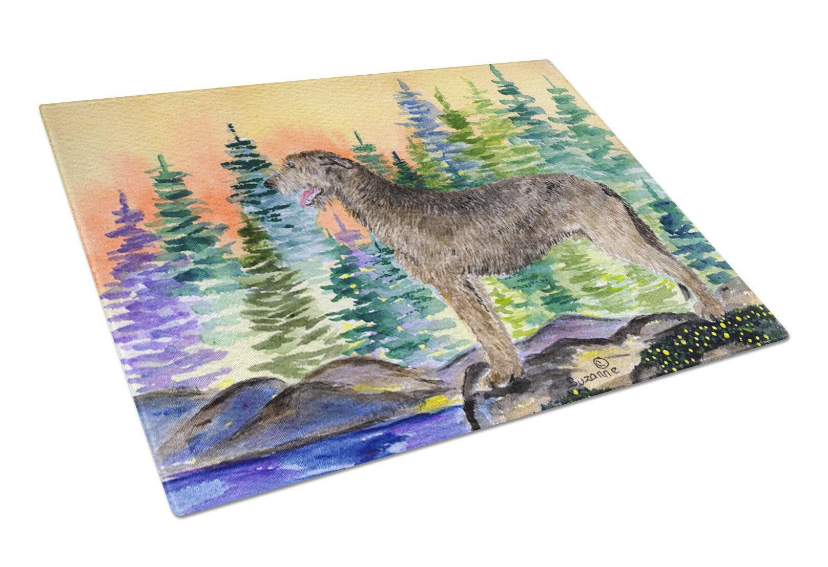 Irish Wolfhound Cutting Board Tempered Glass Kitchen Cutting Surface, Heat Resistant Chopping, Non-Slip Feet, Food Prep & Serving