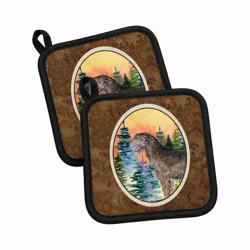 Irish Wolfhound Pot Holder Set of 2 Heat Resistant Quilted Hot Pads 7.5 x 7.5 Inch, Insulated Kitchen Trivets for Cooking & Baking