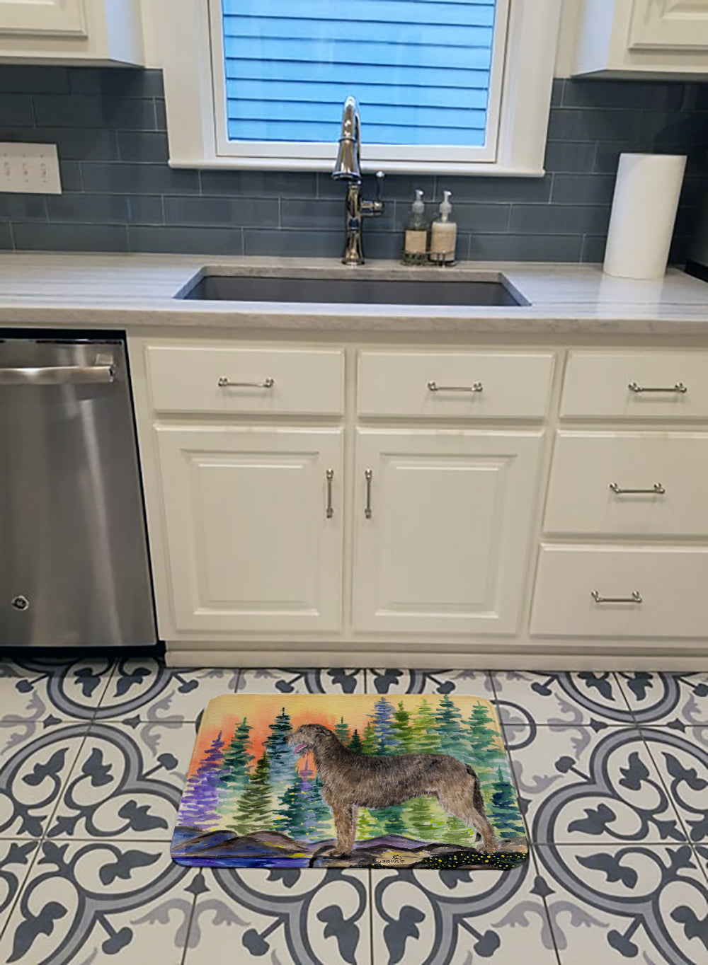 Irish Wolfhound Memory Foam Kitchen Mat Machine Washable Anti-Fatigue Cushion Comfort Bath or Kitchen Rug