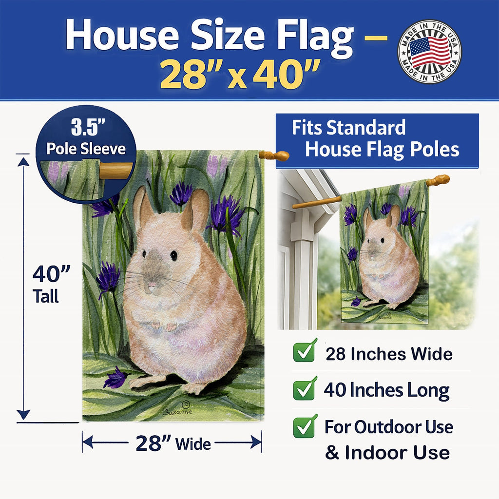 Chinchilla House Flag 28x40 Porch Sleeve Pole Decorative Outside Yard Banner Artwork Wall Hanging, Polyester