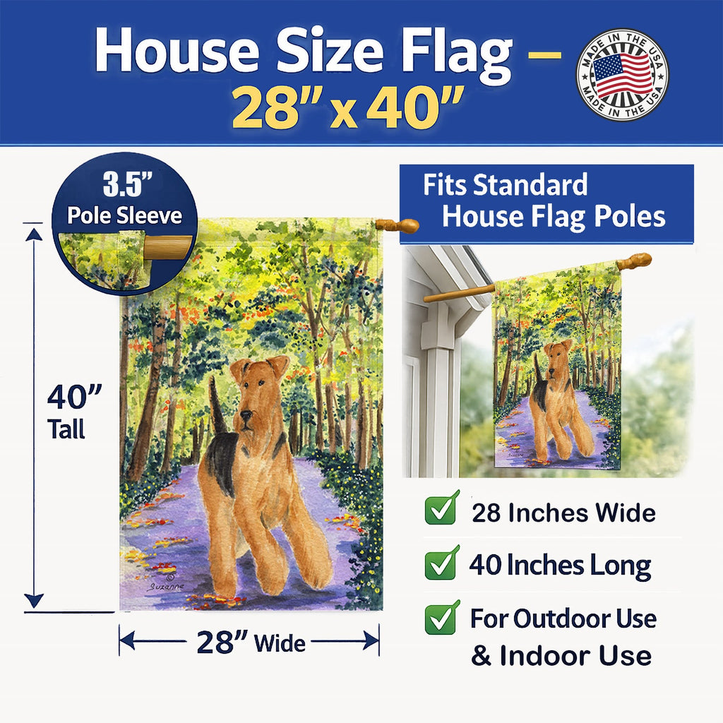 Airedale House Flag 28x40 Porch Sleeve Pole Decorative Outside Yard Banner Artwork Wall Hanging, Polyester